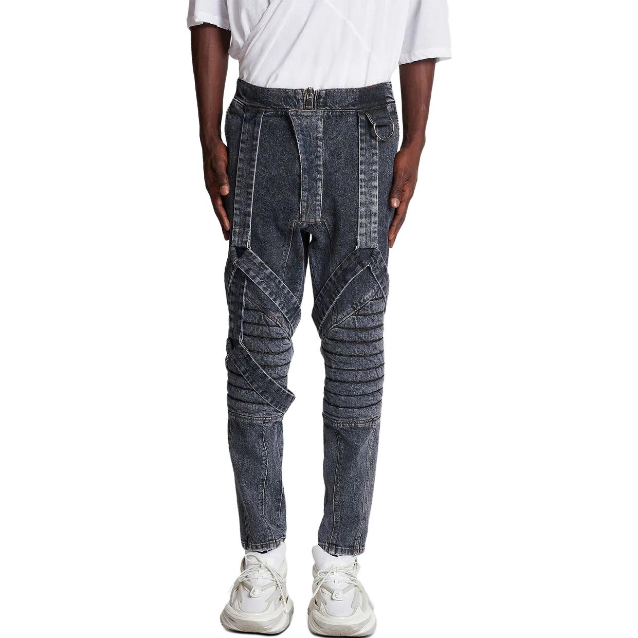 Purchase 巴尔曼 SS23 修身中腰系带拉链牛仔裤 黑色 AH1MH160DC90-0PC