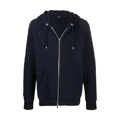 Balmain SS23 Solid Color Hooded Zip Jacket Navy Blue Mens TH13122I240-6UB