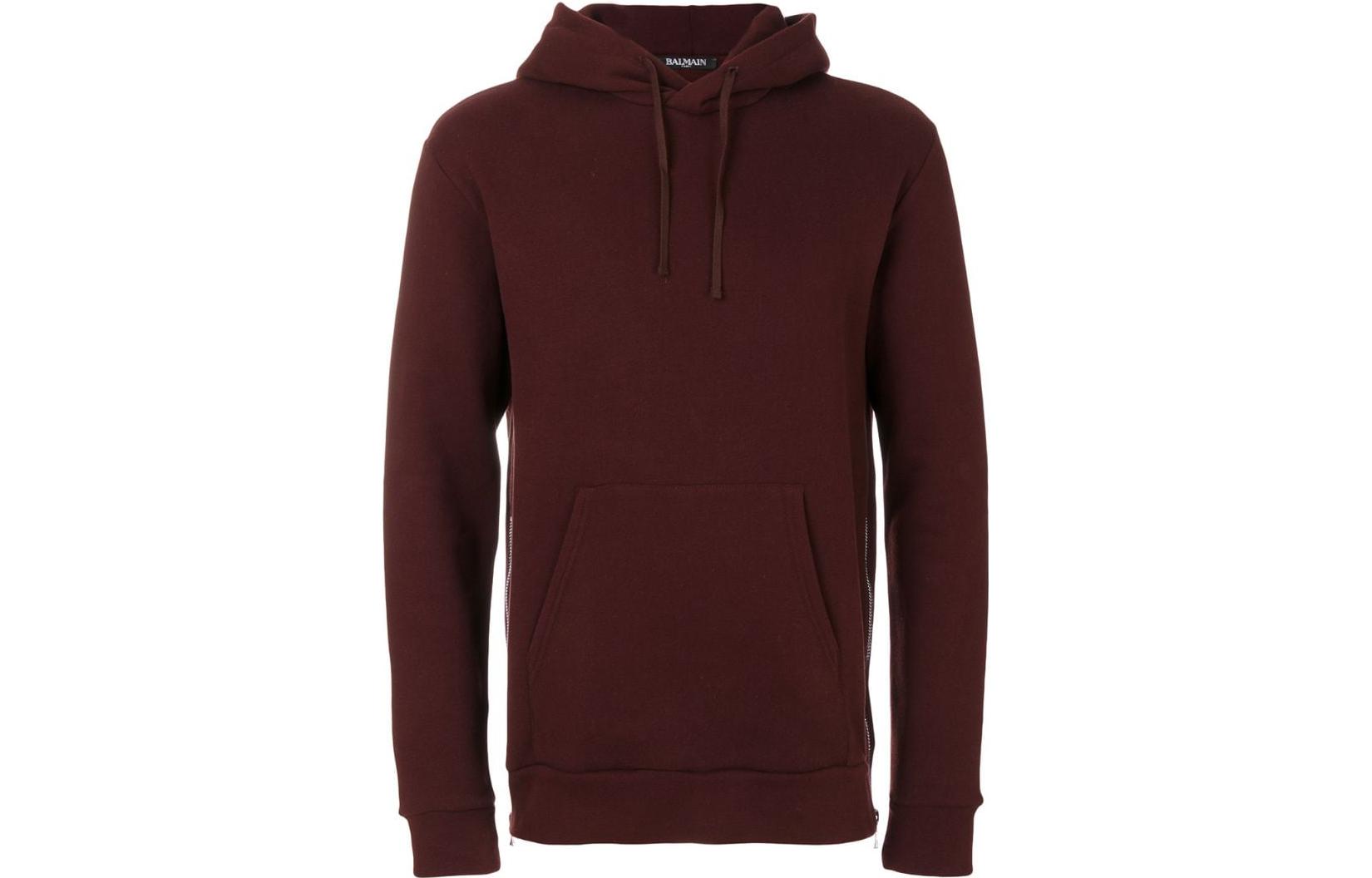 Balmain SS23 Solid Color Pullover Hoodie - Deep Red W7H6642J093-136