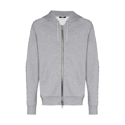 Balmain SS23 Solid Color Zip-Up Hoodie Jacket - Gray UH13122I338-9UB