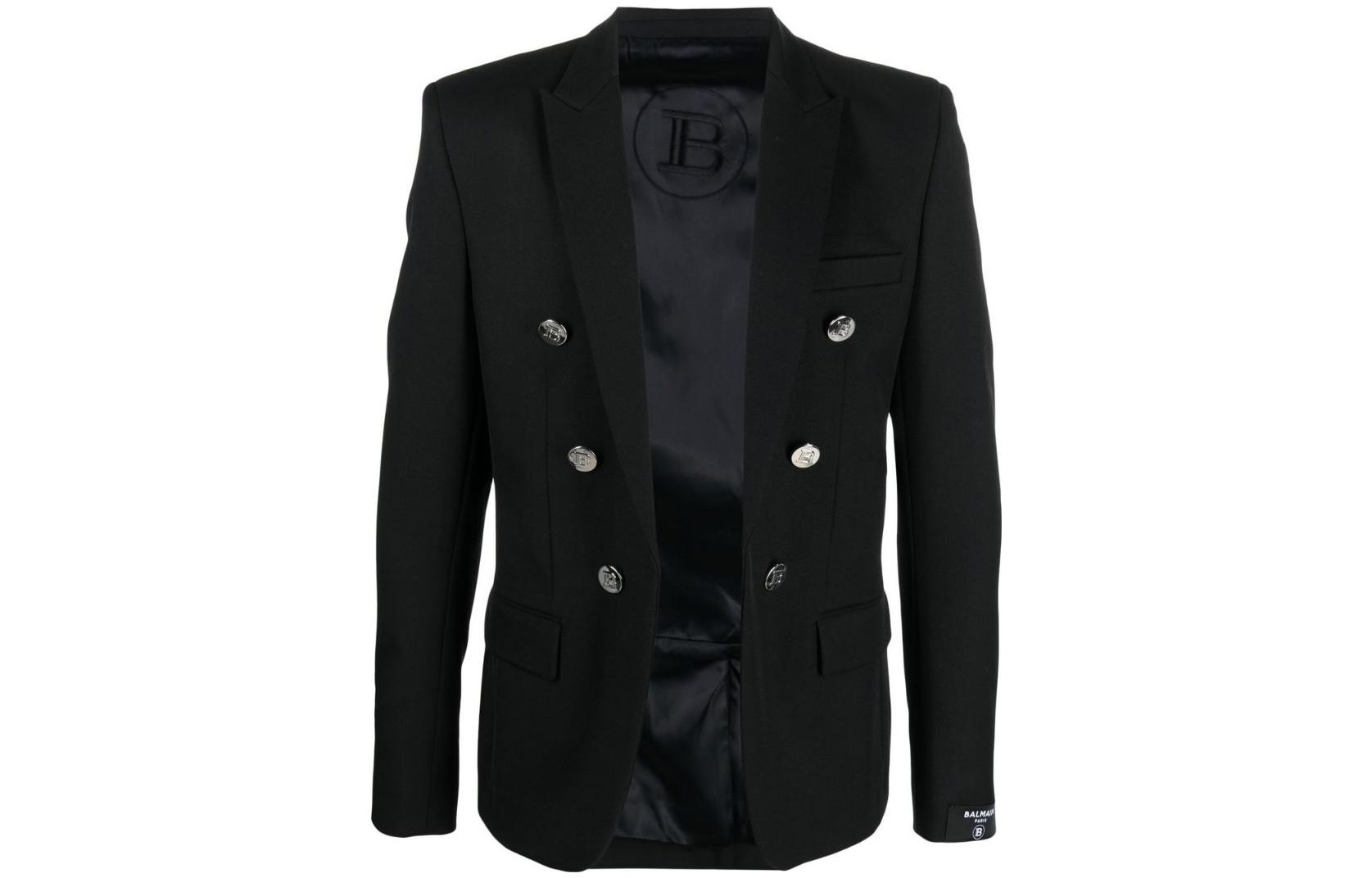 Balmain SS23 Solid Double-Breasted Long-Sleeve Blazer Black YH0SG005-WB02-0PA