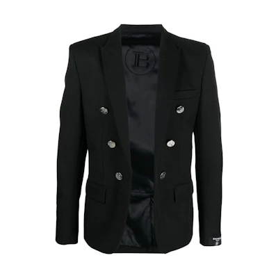 Balmain SS23 Solid Double-Breasted Long-Sleeve Blazer Black YH0SG005-WB02-0PA