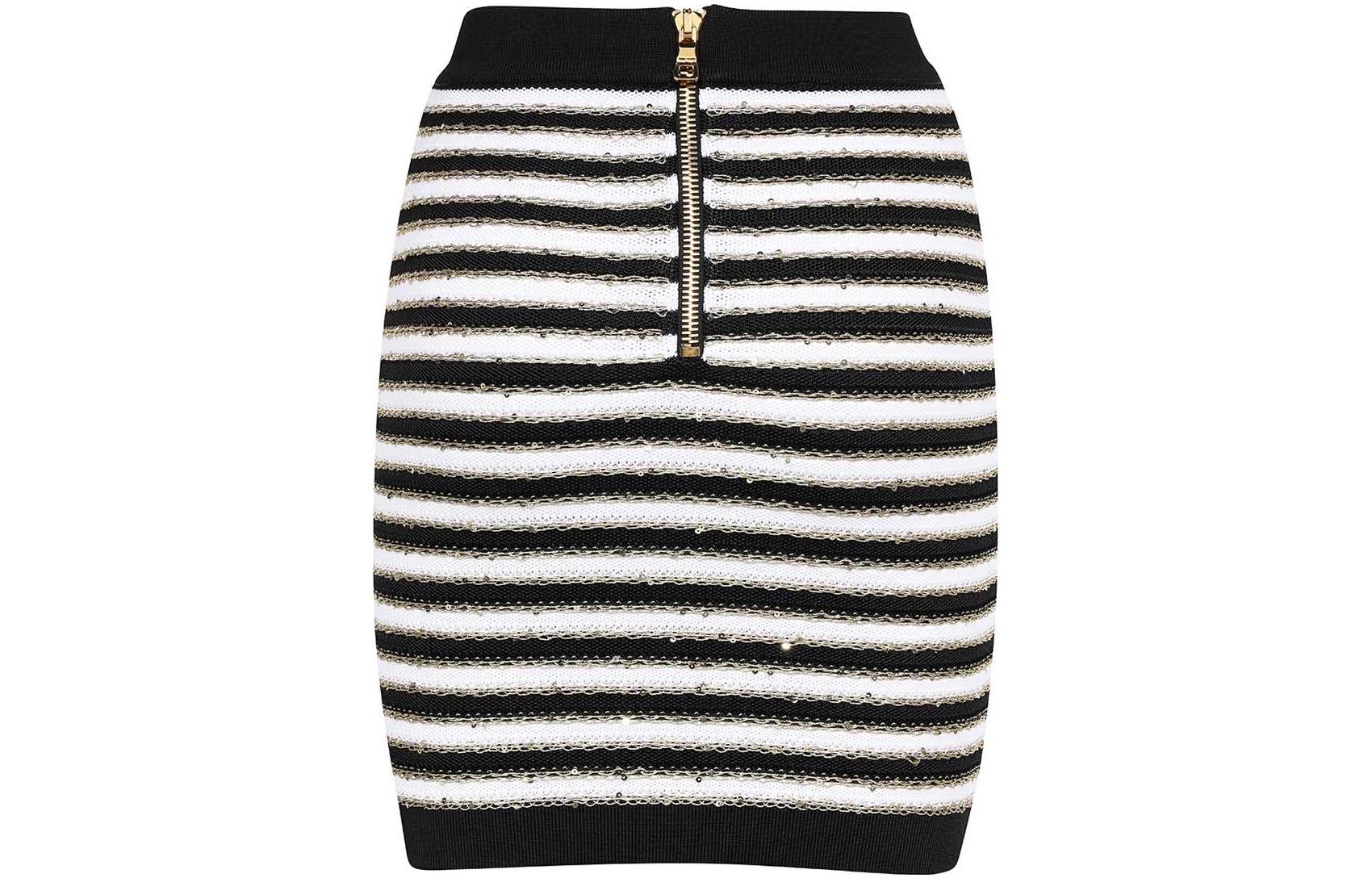 Lookbook 巴尔曼 SS23 条纹金属纽扣休闲短裙 黑色 AF1LB290KD73-EDC