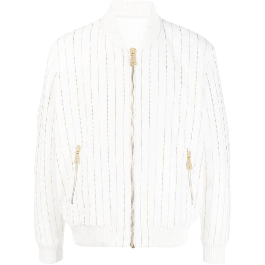 Balmain SS23 Striped Print Baseball Collar Zip-Up Jacket AH1TF000PB61-GAD