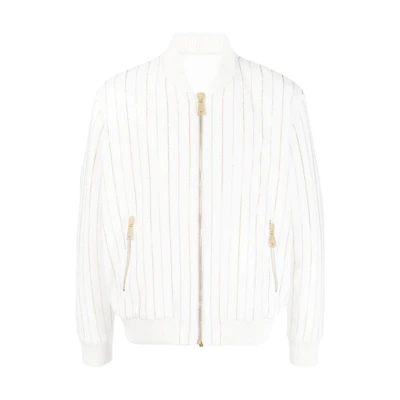 Balmain SS23 Striped Print Baseball Collar Zip-Up Jacket AH1TF000PB61-GAD