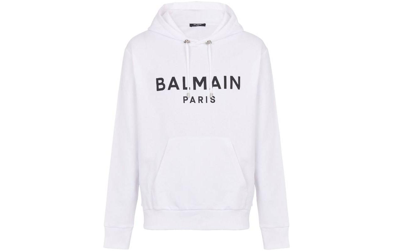 Balmain SS23 White Letter Print Pullover Hoodie Long-Sleeve Sweatshirt BH1JR002BB65GAB