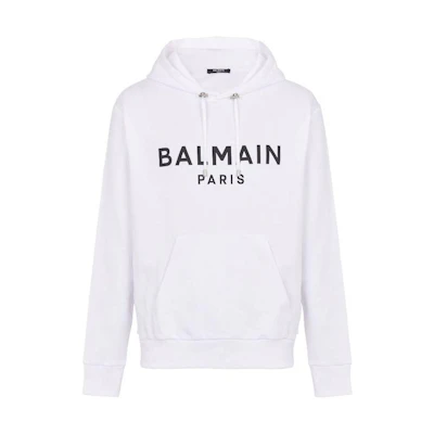 Balmain SS23 White Letter Print Pullover Hoodie Long-Sleeve Sweatshirt BH1JR002BB65GAB