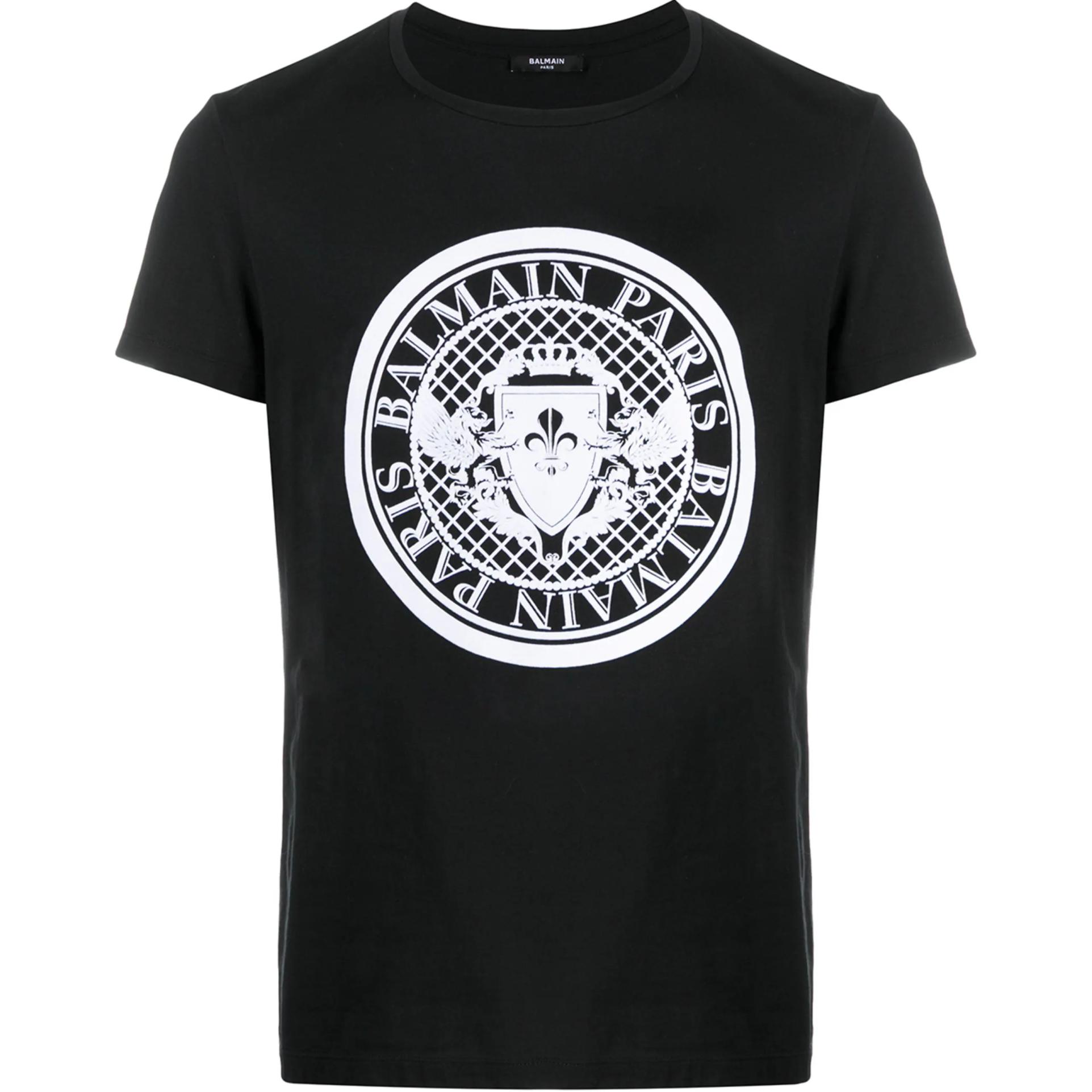 BALMAIN SS24  Black Crewneck T-Shirt with Logo Print CH1EG000-BB17-EAB