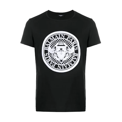 BALMAIN SS24 Black Crewneck T-Shirt with Logo Print CH1EG000-BB17-EAB