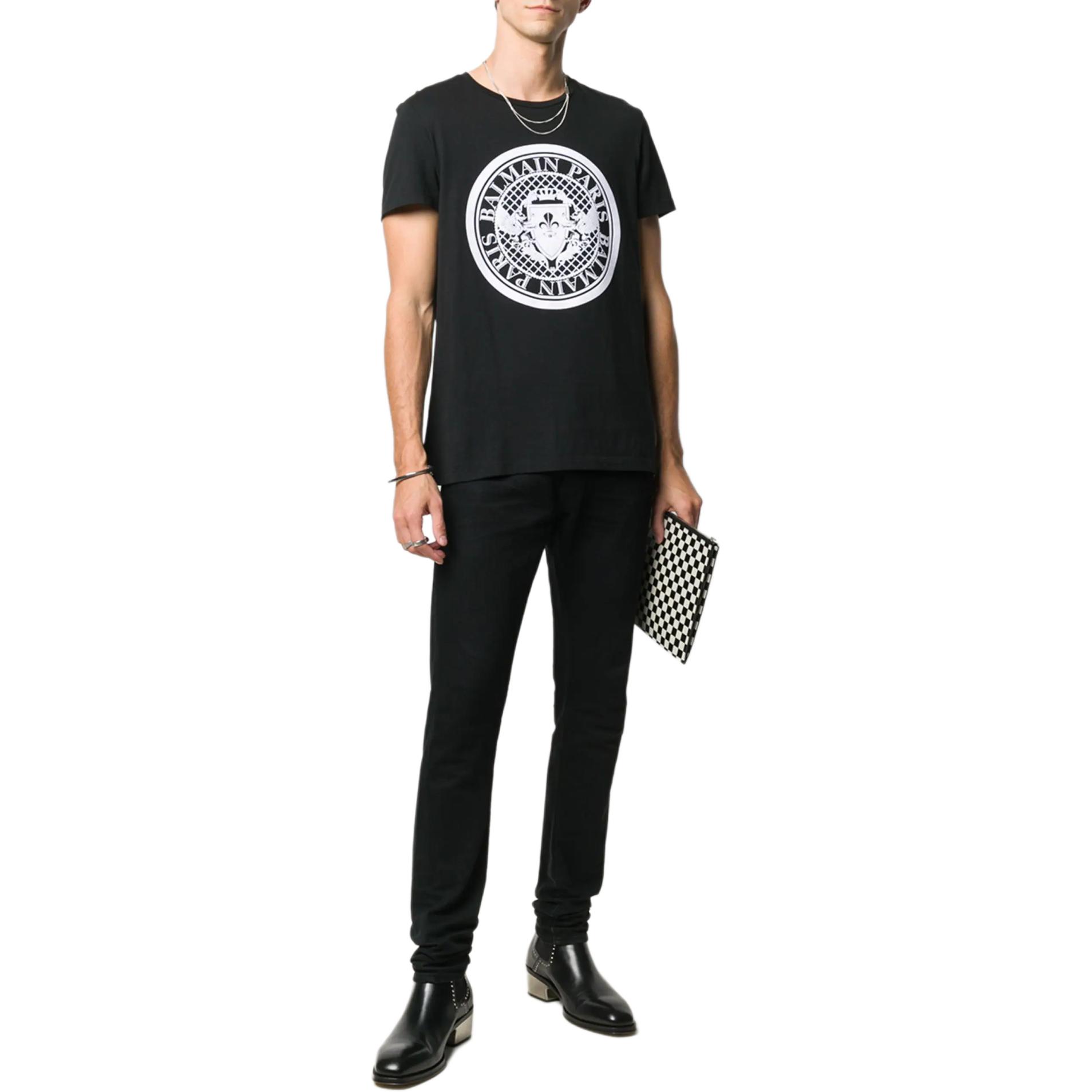 Lookbook 巴尔曼 SS24 黑色标志印花圆领T恤 CH1EG000-BB17-EAB