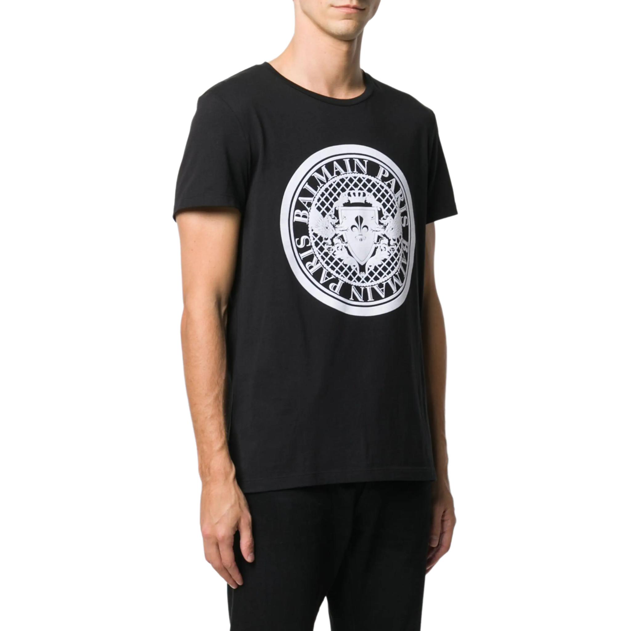 Purchase 巴尔曼 SS24 黑色标志印花圆领T恤 CH1EG000-BB17-EAB