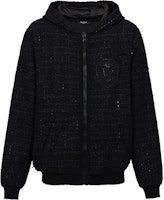 BALMAIN SS24 Black Logo Tweed Long Sleeve Hoodie Jacket. DH1JT225-37CF-0PA BALMAIN SS24 Black Logo Tweed Long Sleeve Hoodie Jacket. DH1JT225-37CF-0PA