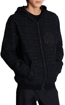 巴尔曼 SS24 黑色标志长袖粗花呢连帽夹克. DH1JT225-37CF-0PA Lookbook 巴尔曼 SS24 黑色标志长袖粗花呢连帽夹克. DH1JT225-37CF-0PA