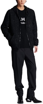 巴尔曼 SS24 黑色标志长袖粗花呢连帽夹克. DH1JT225-37CF-0PA Purchase 巴尔曼 SS24 黑色标志长袖粗花呢连帽夹克. DH1JT225-37CF-0PA