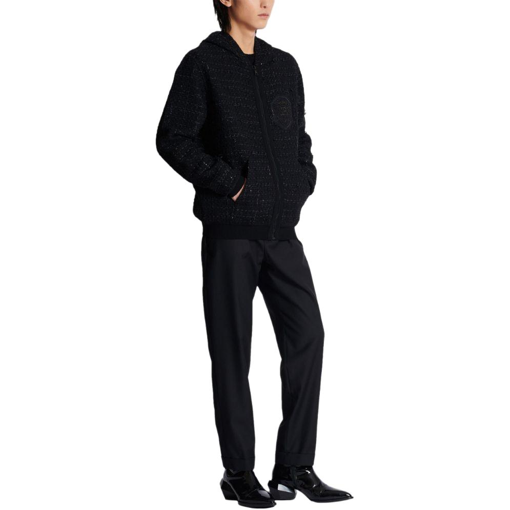 Details for 巴尔曼 SS24 黑色标志长袖粗花呢连帽夹克. DH1JT225-37CF-0PA