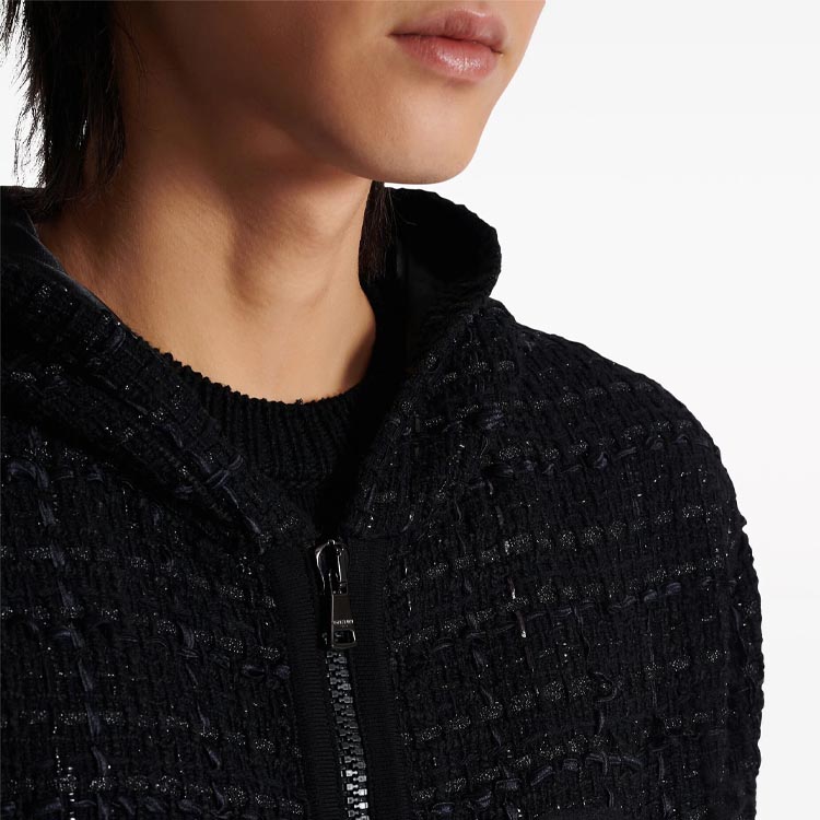 Cheap 巴尔曼 SS24 黑色标志长袖粗花呢连帽夹克. DH1JT225-37CF-0PA