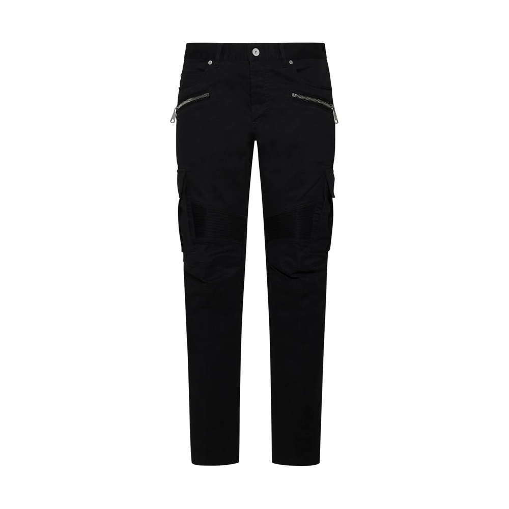 BALMAIN SS24  Black Long Casual Pants with Zipper Closure. CH1MH017-CD96-0PA