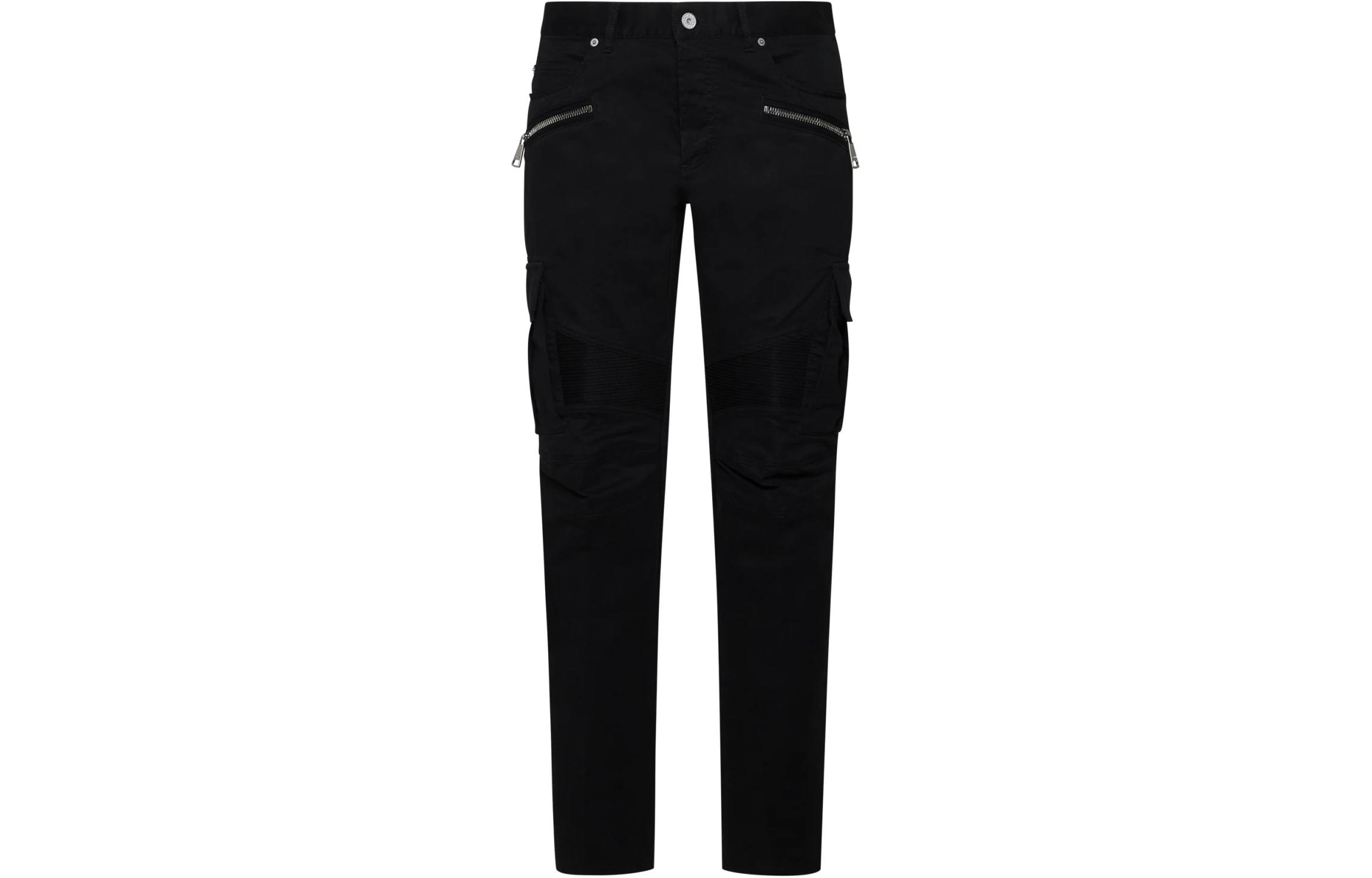 Order 巴尔曼SS24黑色长款休闲裤配拉链闭合设计。 CH1MH017-CD96-0PA