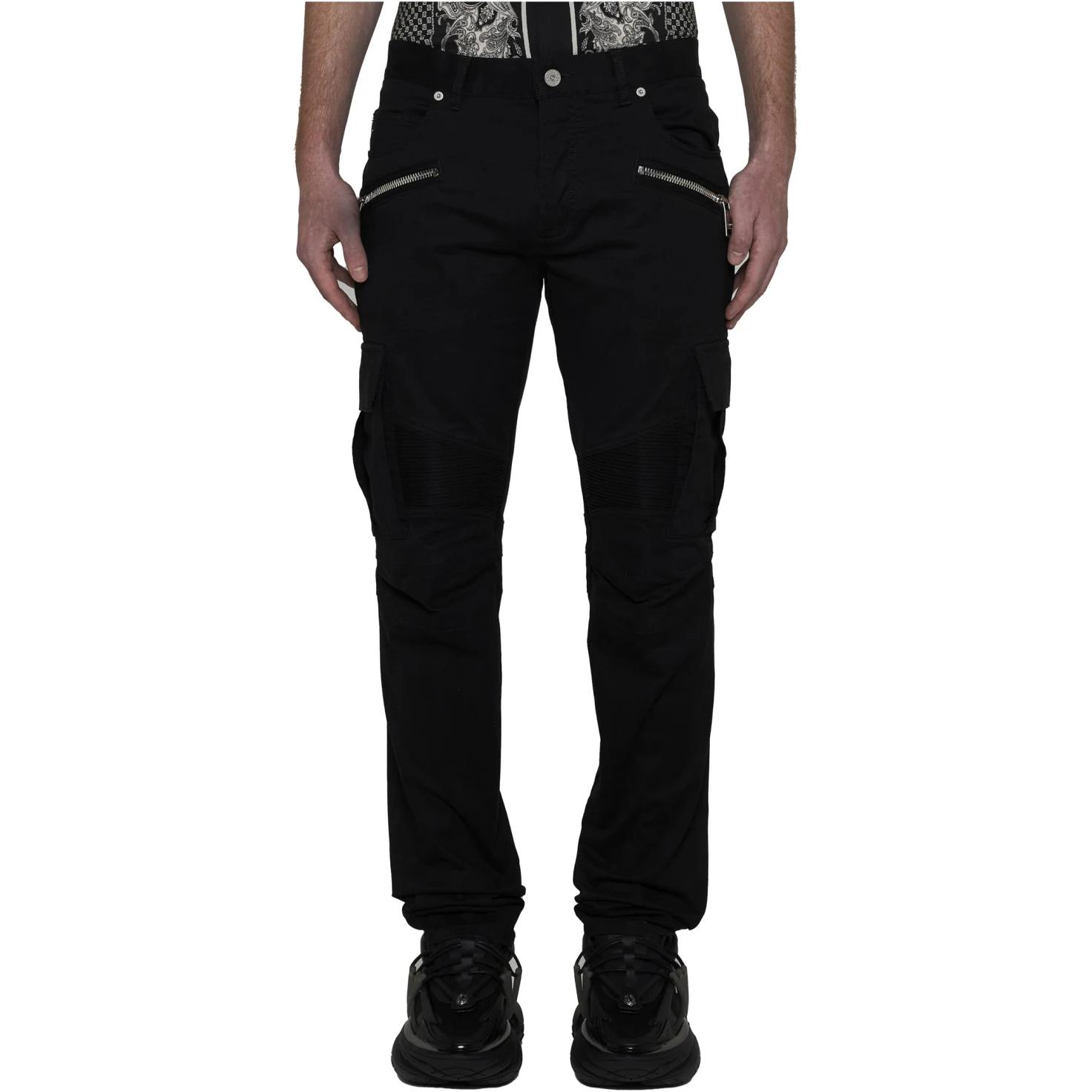 Shop 巴尔曼SS24黑色长款休闲裤配拉链闭合设计。 CH1MH017-CD96-0PA