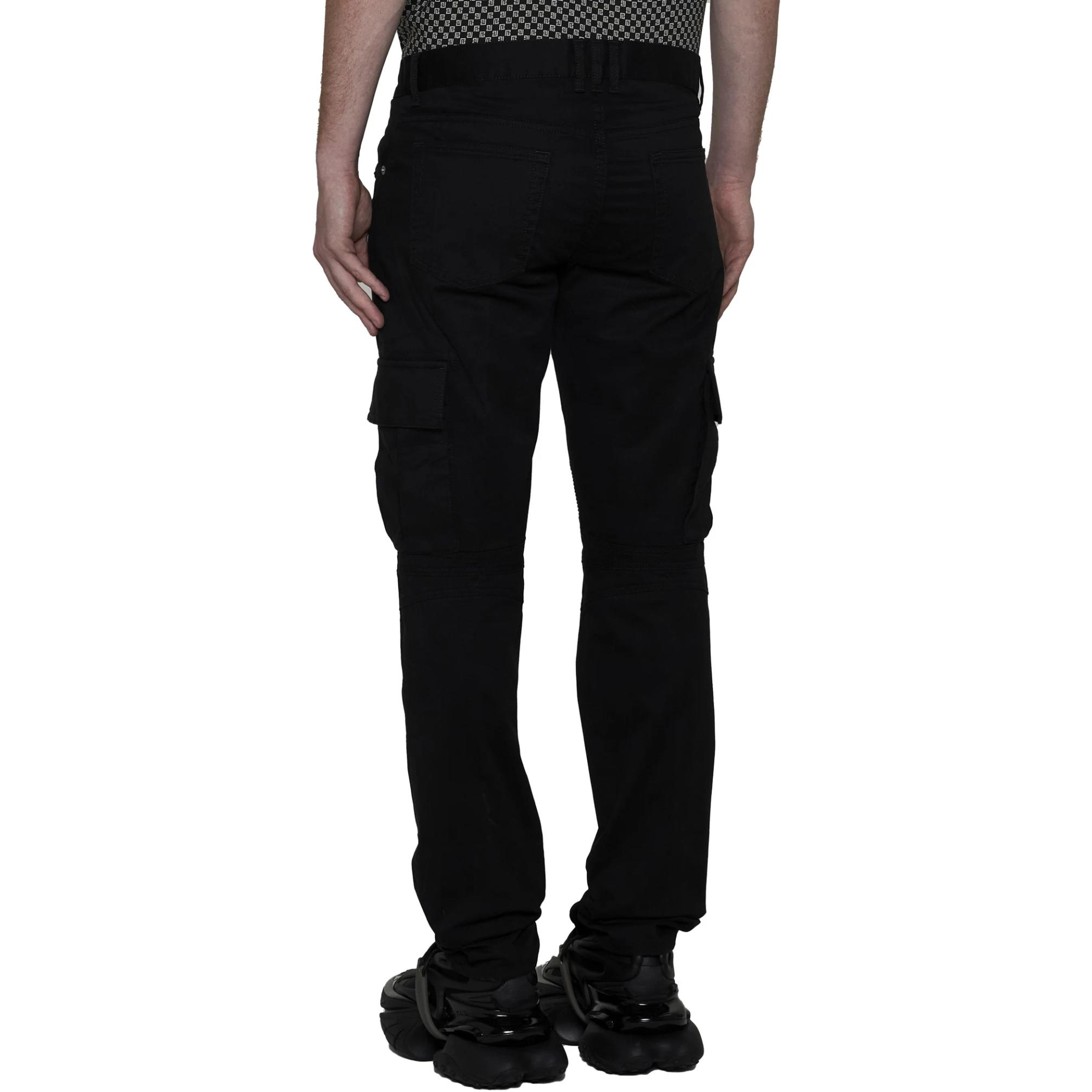 Purchase 巴尔曼SS24黑色长款休闲裤配拉链闭合设计。 CH1MH017-CD96-0PA