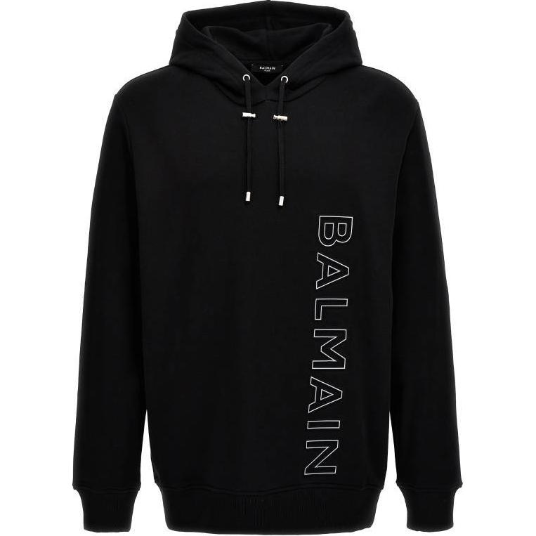 BALMAIN SS24  Black Pullover Hoodie with Letter Print Design. CH1JT046BC22-EBP
