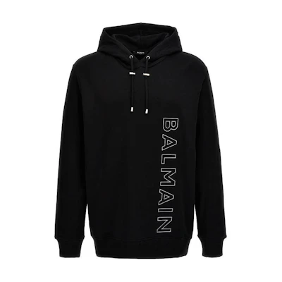 BALMAIN SS24 Black Pullover Hoodie with Letter Print Design. CH1JT046BC22-EBP