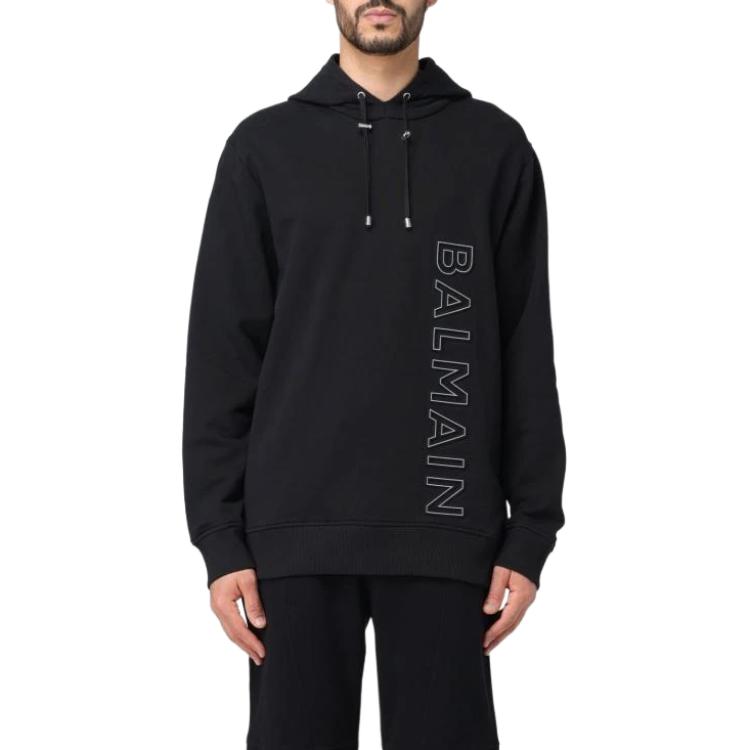 Shop 발망 SS24 블랙 레터 프린트 디자인 풀오버 후디. CH1JT046BC22-EBP