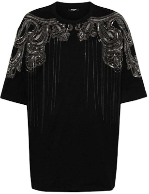 BALMAIN SS24 Black Sequin Lettering Oversized Crewneck T-Shirt. CH1EH015-PC17-EJP Buy BALMAIN SS24 Black Sequin Lettering Oversized Crewneck T-Shirt. CH1EH015-PC17-EJP