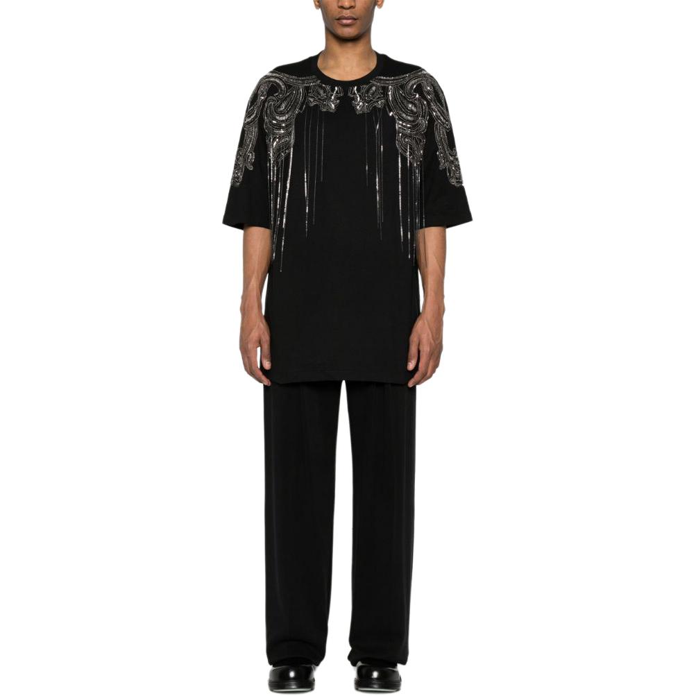 Lookbook BALMAIN SS24  Black Sequin Lettering Oversized Crewneck T-Shirt. CH1EH015-PC17-EJP