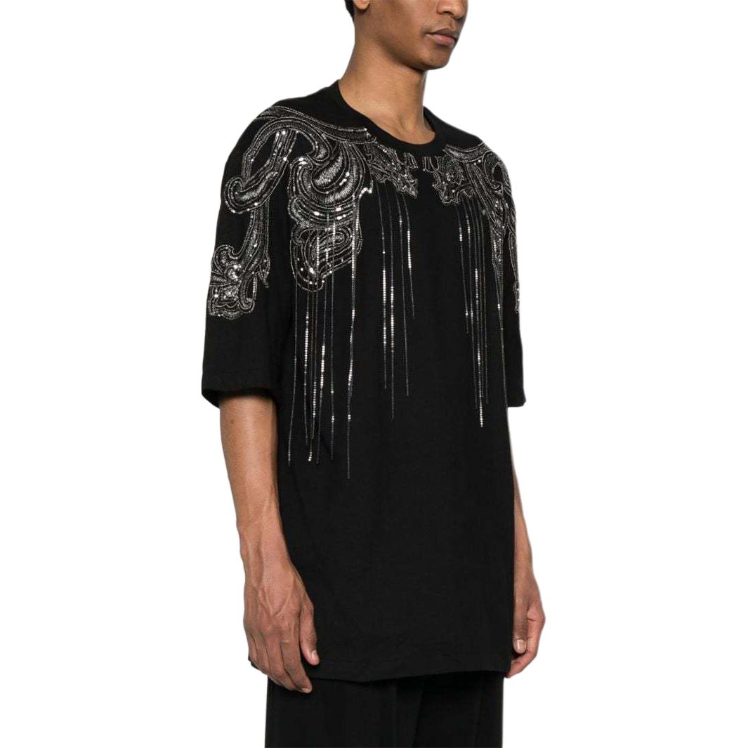 Purchase BALMAIN SS24  Black Sequin Lettering Oversized Crewneck T-Shirt. CH1EH015-PC17-EJP