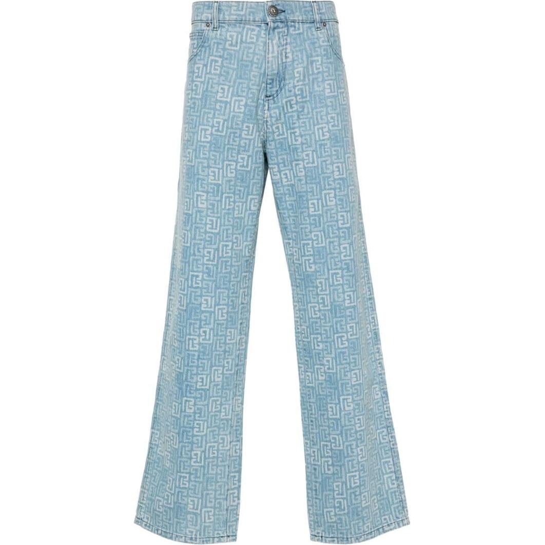 Order BALMAIN SS24 Jeans Biru Muda Mid-Rise Straight-Leg dengan Logo Patch. DH1MI040-DE85