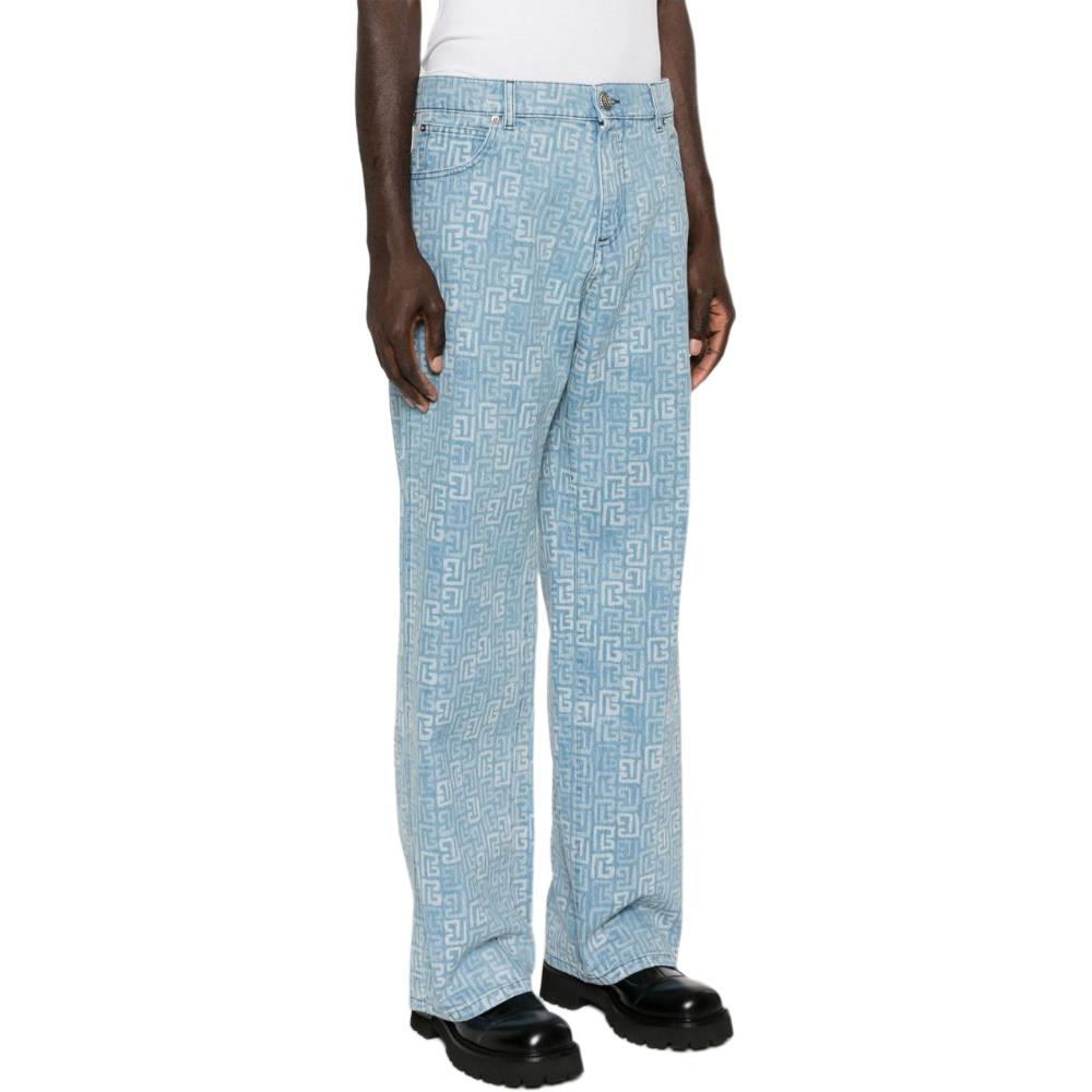 Purchase BALMAIN SS24 Jeans Biru Muda Mid-Rise Straight-Leg dengan Logo Patch. DH1MI040-DE85