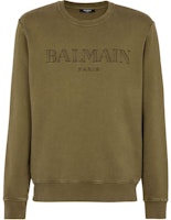 BALMAIN SS24 Olive Green Oversized Pullover Crewneck Sweatshirt. CH0JQ040-BC72-UIA BALMAIN SS24 Olive Green Oversized Pullover Crewneck Sweatshirt. CH0JQ040-BC72-UIA