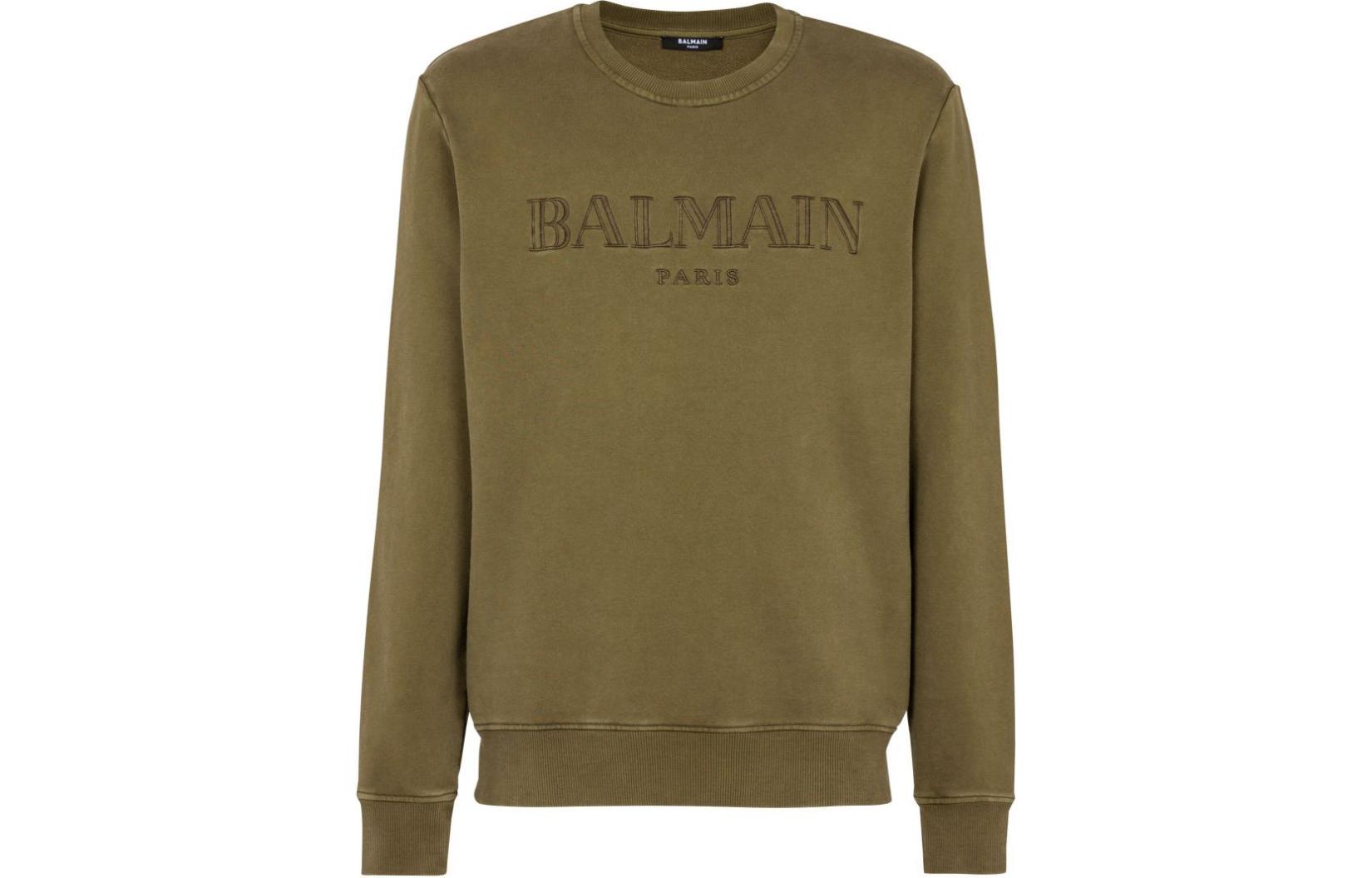 Order BALMAIN SS24 橄欖綠寬鬆款套頭圓領衛衣。 CH0JQ040-BC72-UIA