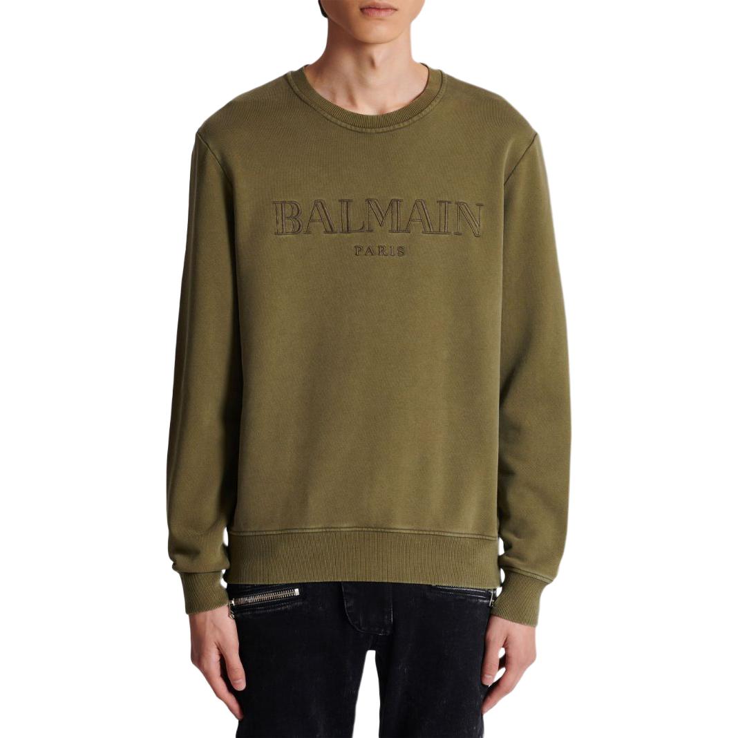 Details for BALMAIN SS24 橄欖綠寬鬆款套頭圓領衛衣。 CH0JQ040-BC72-UIA