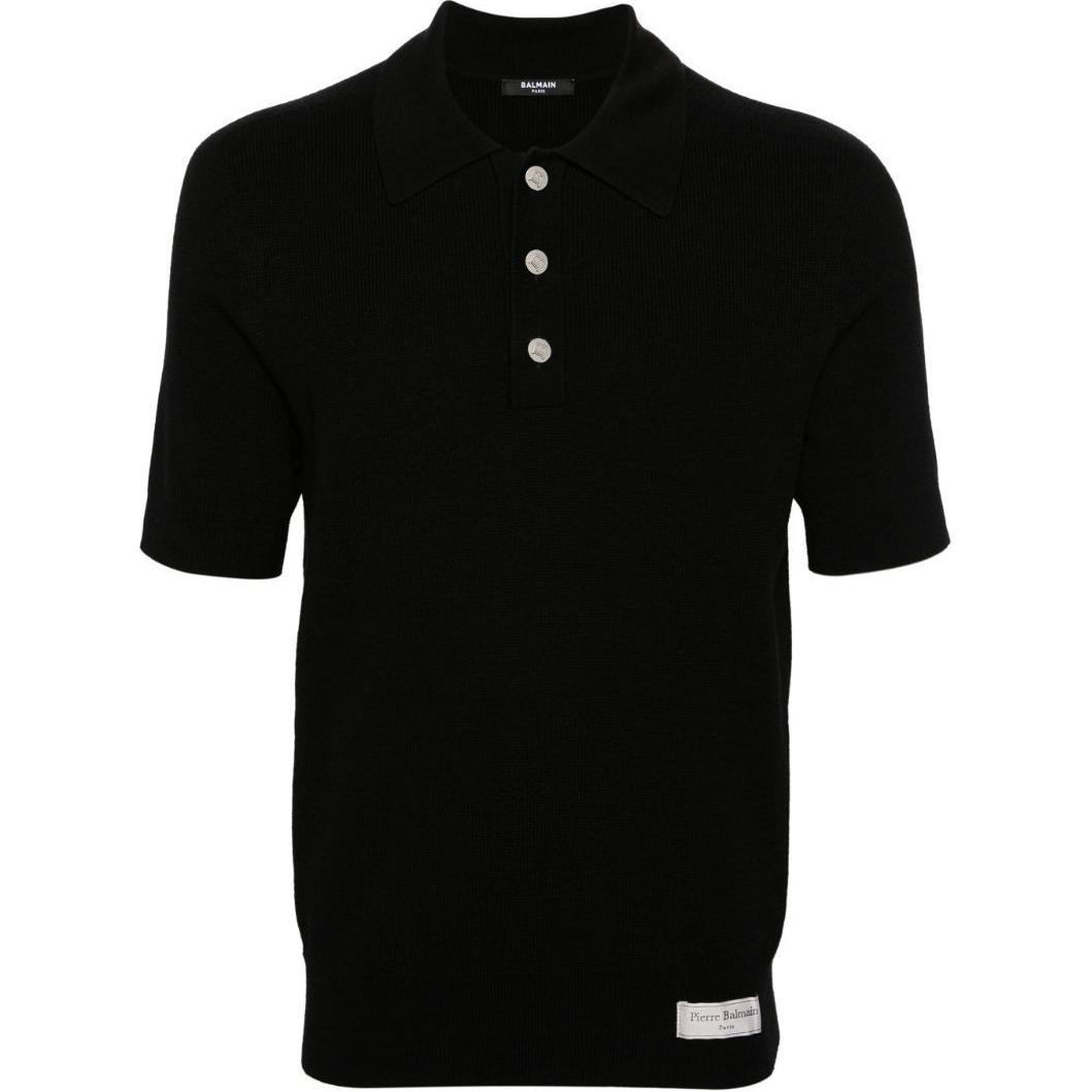 BALMAIN SS24  Slim-Fit Polo Shirt with Side Logo Patch - Black DH1GB066-KE93