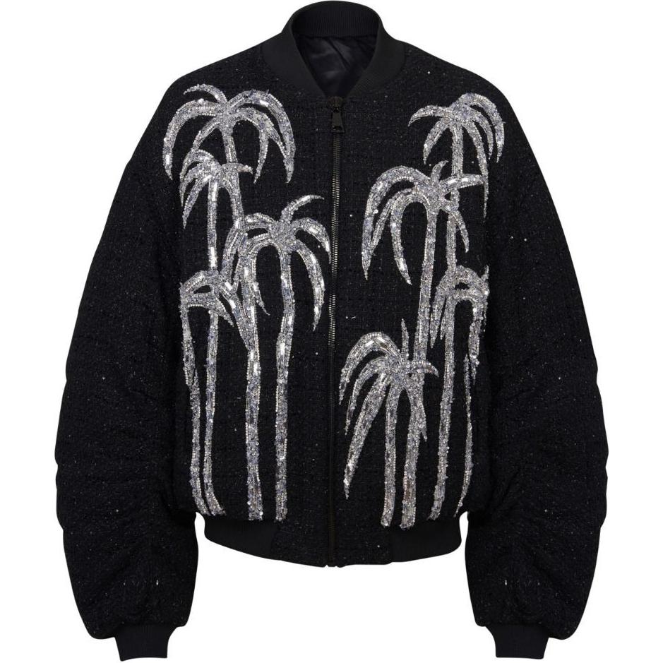 Balmain SS24 Black Floral Zip Bomber Jacket with Baseball Collar DH1TF746-PC41-EAW