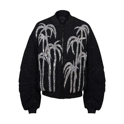 Balmain SS24 Black Floral Zip Bomber Jacket with Baseball Collar DH1TF746-PC41-EAW