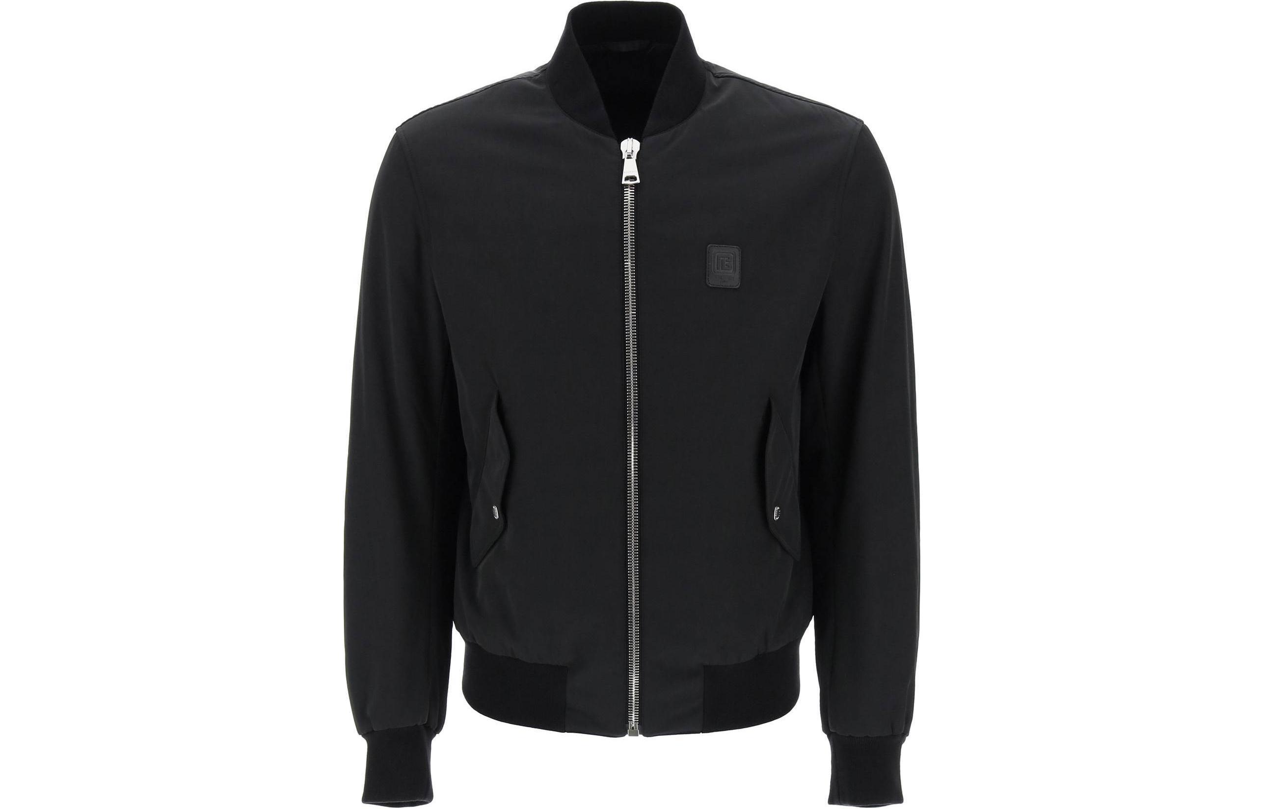 Balmain SS24 Black Slim Fit Zip-Up Jacket with Stand Collar CH1TF445-XG49-0PA