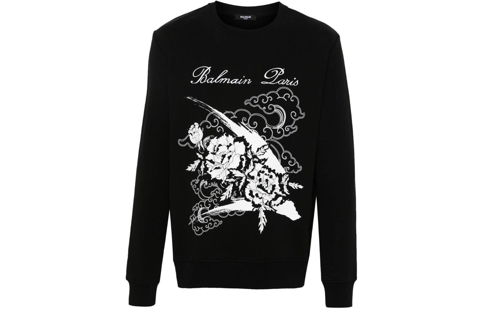 Balmain SS24 Letter Logo Print Oversized Crewneck Sweatshirt Men Black CH0JQ040-GD51-EAB