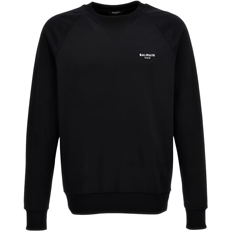 Balmain SS24 Letter Print Crewneck Pullover Sweatshirt Black CH1JQ005-BB04-EAB