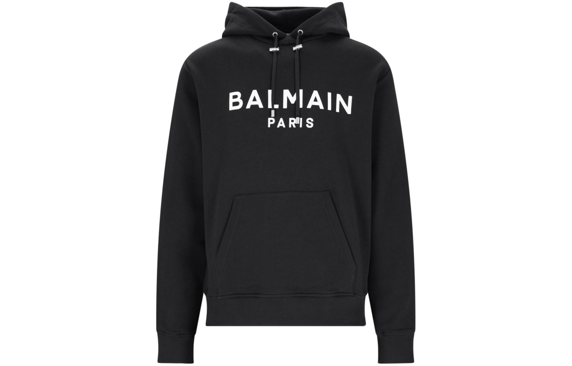 Balmain SS24 Letter Print Hoodie Black Long-Sleeve Sweatshirt CH1JR002-BB65-EAB