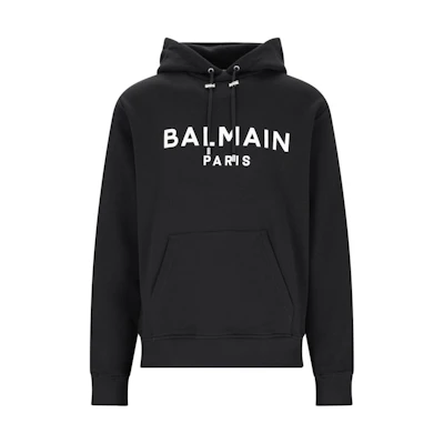 Balmain SS24 Letter Print Hoodie Black Long-Sleeve Sweatshirt CH1JR002-BB65-EAB