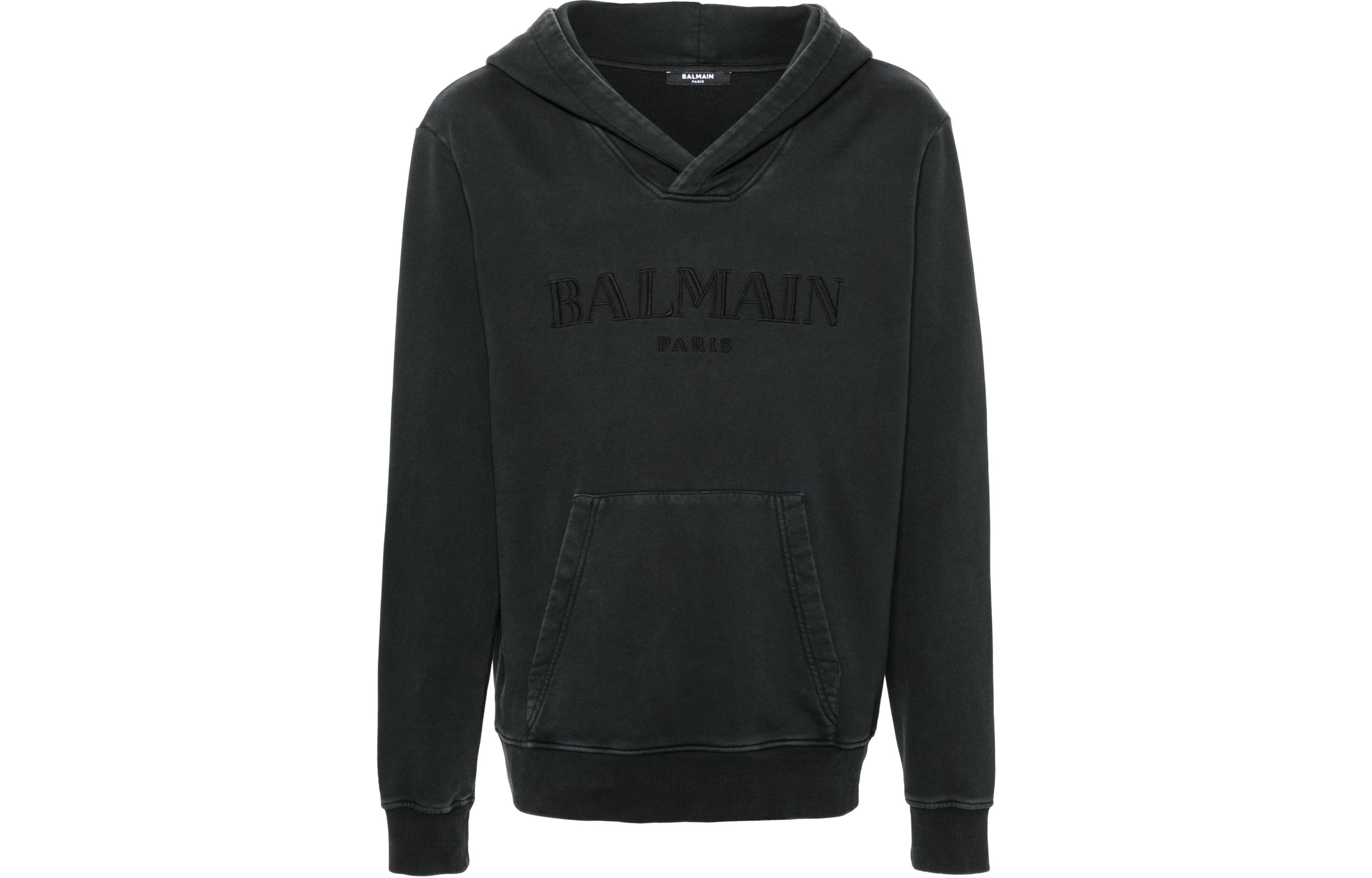 Balmain SS24 Logo Embroidered Hoodie Charcoal Grey CH0JT216-BC72-YGD
