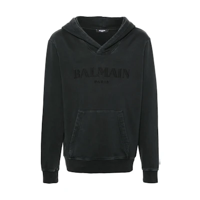 Balmain SS24 Logo Embroidered Hoodie Charcoal Grey CH0JT216-BC72-YGD