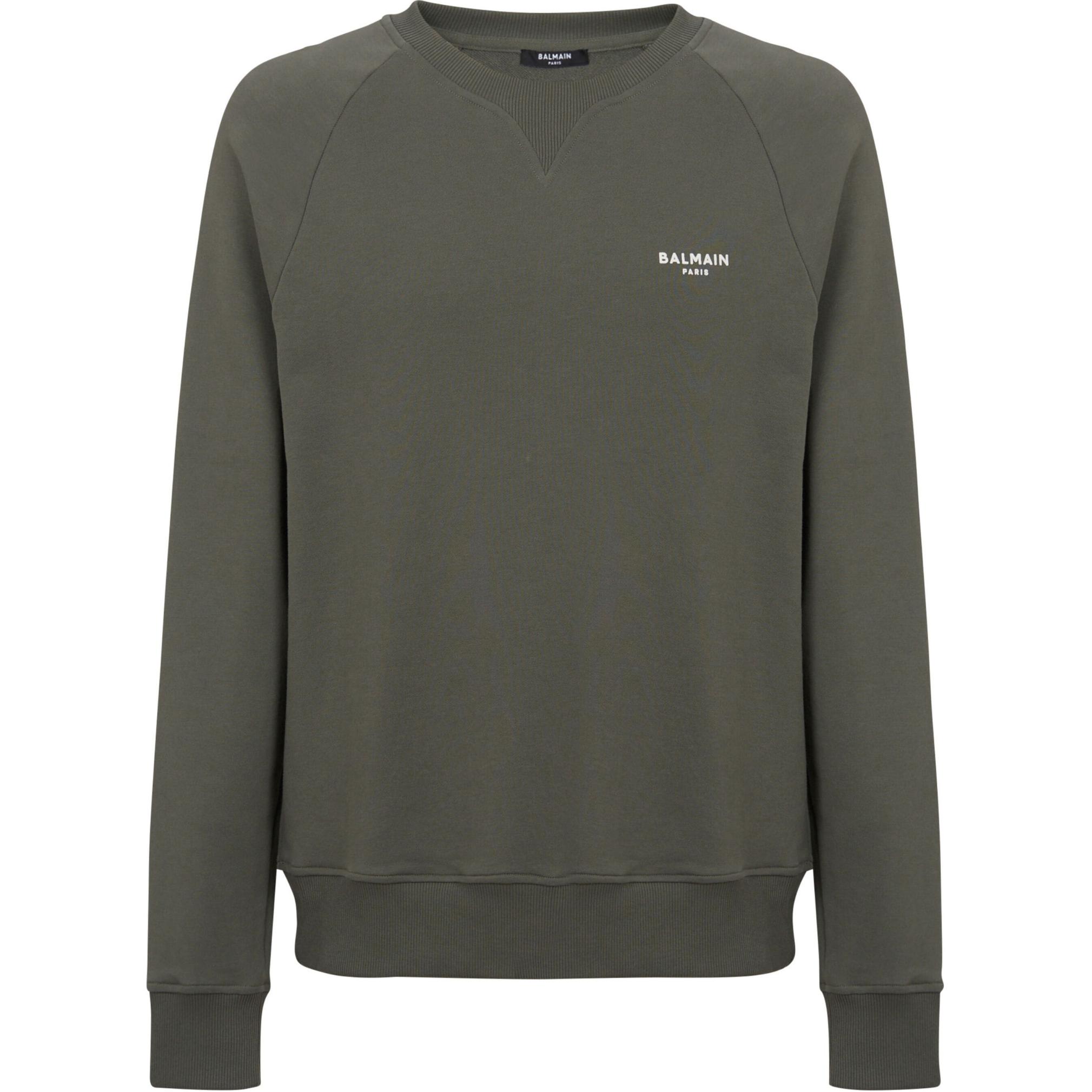 Balmain SS24 Logo Print Crewneck Sweatshirt Khaki DH1JQ005-BB04-UKCF