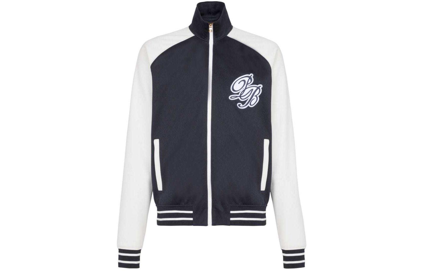 Balmain SS24 Navy Blue Letter Logo Raglan Striped Zip-Up Jacket CH0TF430-JG70-SLS