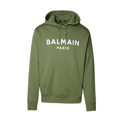 Balmain SS24 Solid Color Hoodie Green Pullover CH0JR002BB65UIO