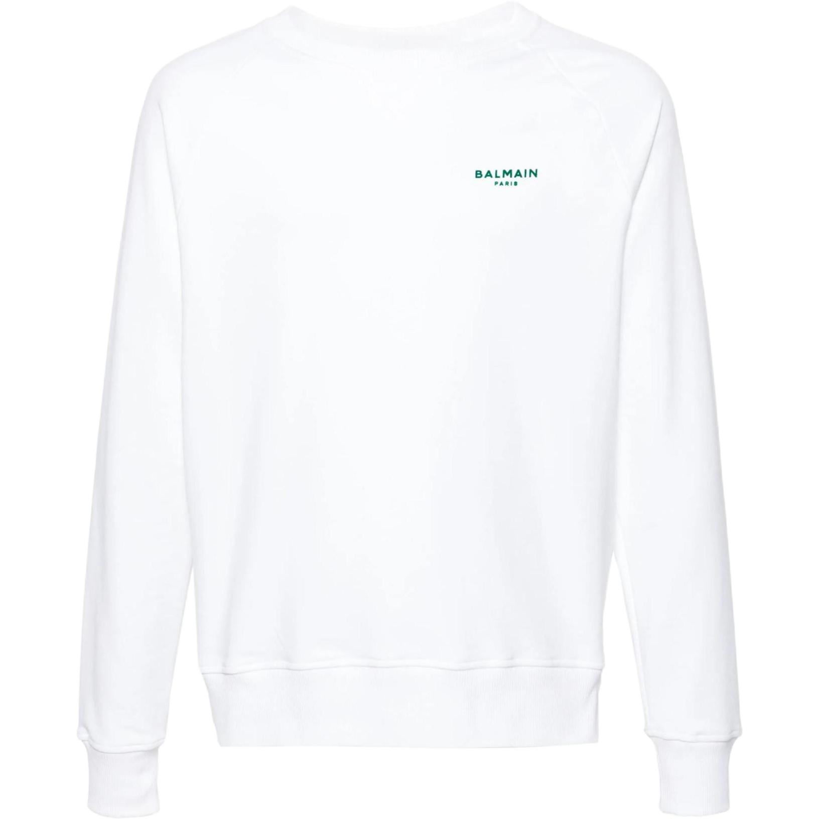 Balmain SS24 White Flocked Logo Crewneck Oversized Sweatshirt CH0JQ005-BB04-GQZ
