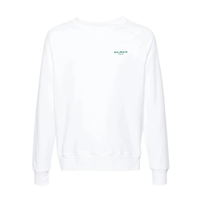 Balmain SS24 White Flocked Logo Crewneck Oversized Sweatshirt CH0JQ005-BB04-GQZ